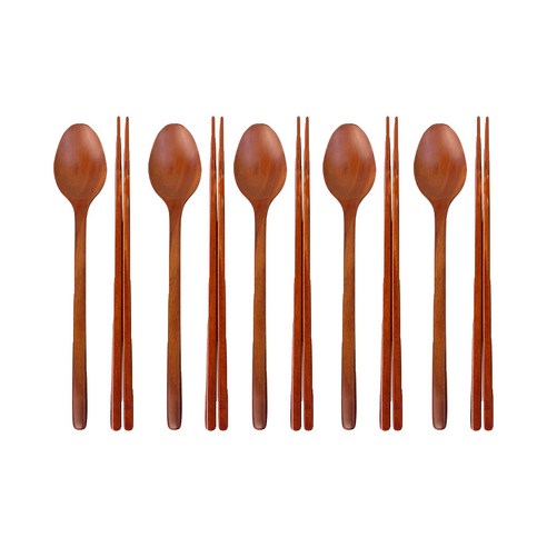 리한 옻칠 나무 수저 세트, 숟가락 5p + 젓가락 5벌