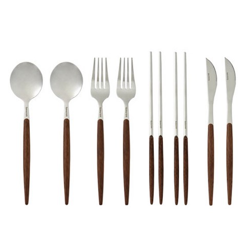 퀴드노비 커트러리 2인세트 월넛, 1세트, 스푼 2p + 포크 2p + 젓가락 2p + 나이프 2p