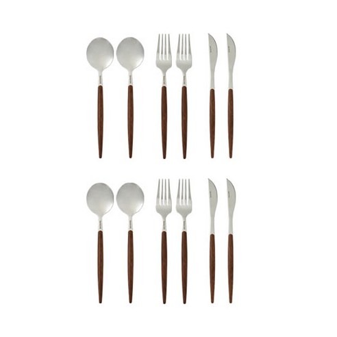 퀴드노비 커트러리 4인세트, 월넛, 스푼 4p + 포크 4p + 나이프 4p