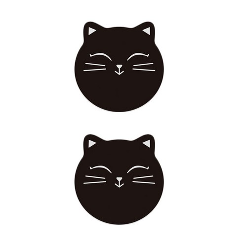 GUNU 규조토 고양이 코스터 2p, 웃는고양이 블랙