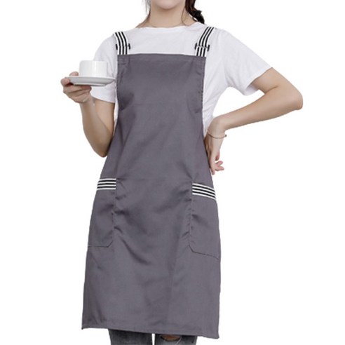 아리코 심플 투포켓 스트라이프 앞치마, 그레이, 1개