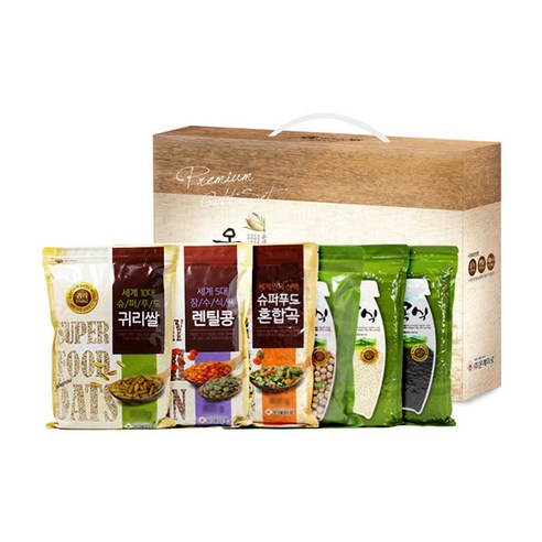 온새미로 잡곡 귀리쌀 500g + 렌틸콩 500g + 병아리콩 500g + 혼합곡 500g + 찹쌀 500g + 찰흑미 500g 선물세트, 1세트