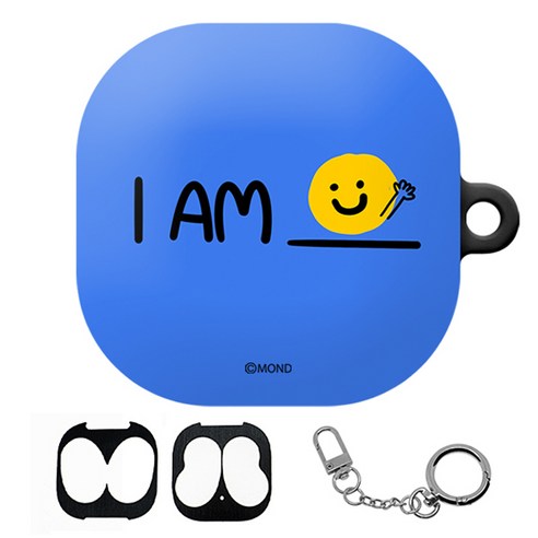 몬드몬드 갤럭시 버즈 라이브 /버즈2 케이스 + 키링 + 철가루방지스티커 상단하단, 아이티콘 흐음