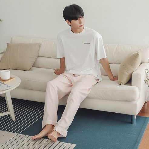 버블돌 커플용 노바 십자 스티치 이중 요루면 면 잠옷 바지