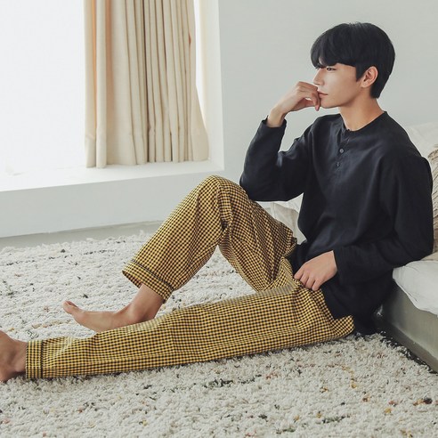 버블돌 커플용 스팅 체크 면 잠옷 바지