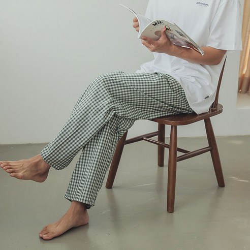 버블돌 커플용 모네 체크 면 잠옷 바지