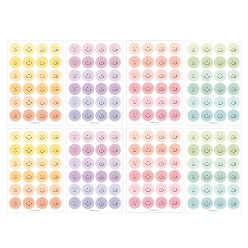 페이퍼리안 컬러 팔레트 스마일 스티커 4종 x 2p세트, 민트, 핑크, 퍼플, 옐로우, 1세트