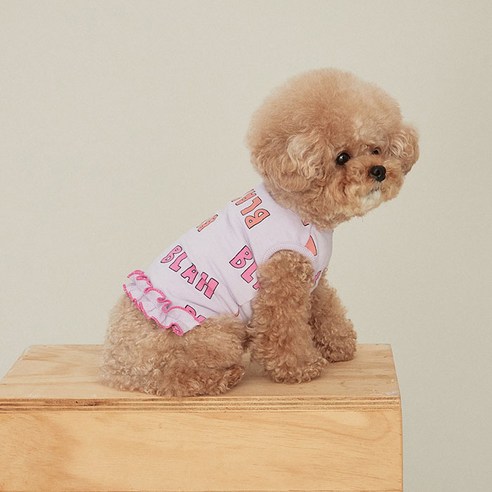 포독스 블라블라 세미 크롭 민소매 강아지 티셔츠, 핑크