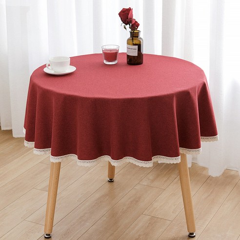 알럽홈 무지 코튼 레이스 원형 식탁보, 레드, 140cm