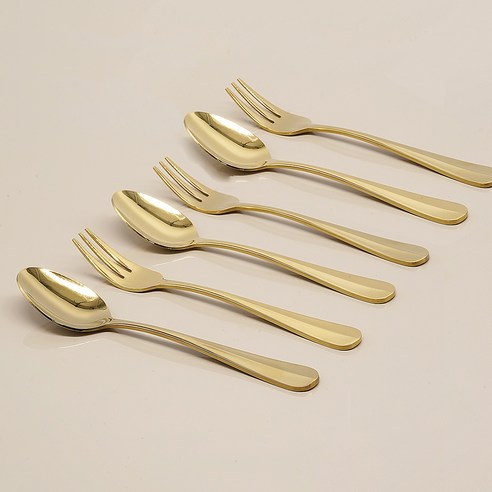 테이블아트 국산 이프 골드 티스푼 티포크 세트, 1세트, 티스푼 3p + 티포크 3p