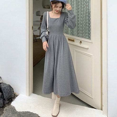 포플러앤씨 여성용 까멜 스퀘어 롱원피스