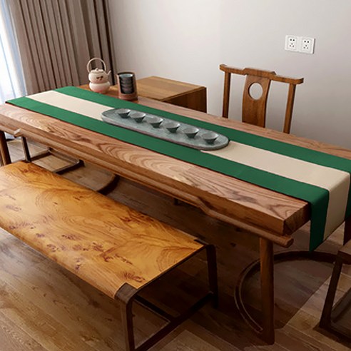 알럽홈 투톤 린넨 심플 테이블러너, 그린베이지, 32 x 160 cm