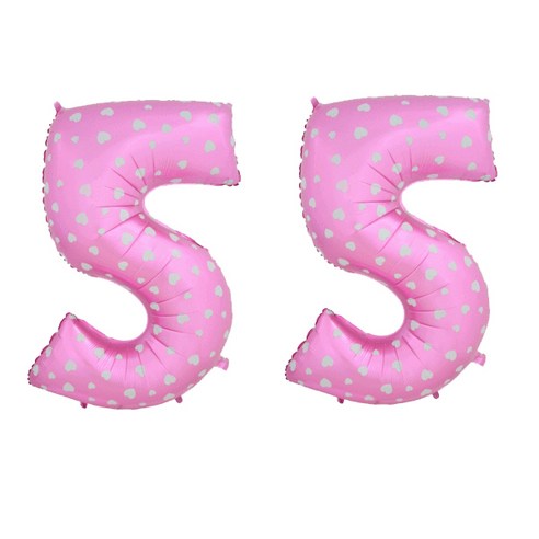 핑크하트 숫자 은박풍선 대, 5, 2개