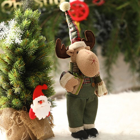 JHcompany 크리스마스 체크 봉제인형 오브제 사슴, 혼합색상