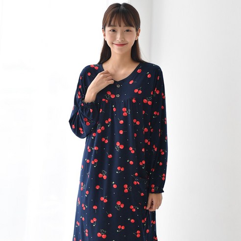 아날도바시니 여성용 피치 기모 체리츄 원피스 잠옷