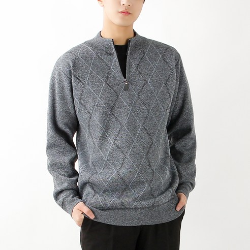 남성용 데일리 실켓 기모 집업 니트B
