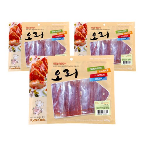 홈쿡 강아지 간식 400g, 다이어트안심오리슬라이스, 3개