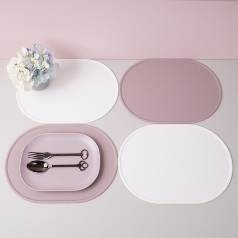보울보울 볼볼 실리콘 테이블 매트 2종 x 2p 세트, 밀크화이트, 라벤더바이올렛, 400 x 290 mm