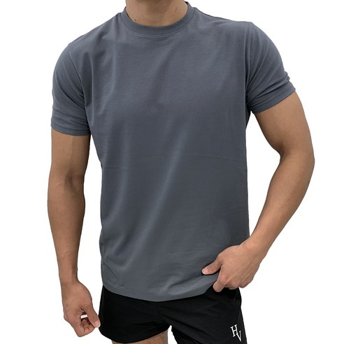 허그본 남성용 데일리 머슬핏 무지 반팔 티셔츠