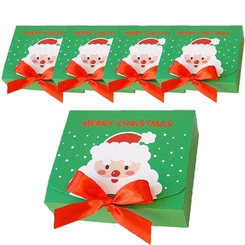 도나앤데코 크리스마스 직사각 포장 상자 소 5p + 리본 5p, 스마일산타 그린, 1세트
