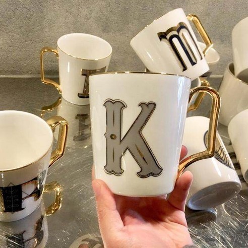 골드 알파벳 머그컵 350ml, K, 1개