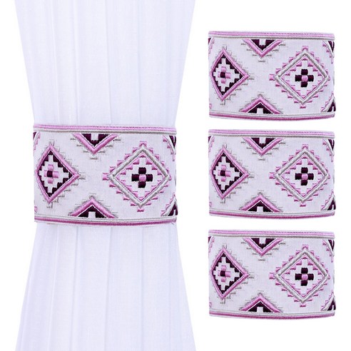 알럽홈 자수 벨크로 커튼 타이백 48 x 9 cm, 다이아핑크, 4개
