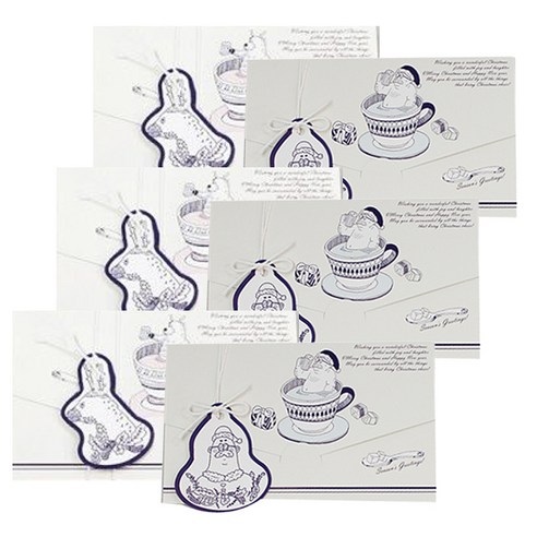 아이씨엘디자인 크리스마스 카드 tea 2종 x 3p + 태그 랜덤발송 6p, 혼합색상, 1세트