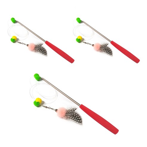 힐링타임 고양이 점프 3단줄 낚시대 인조밍크 원형볼 NH-0173, 랜덤발송, 3개