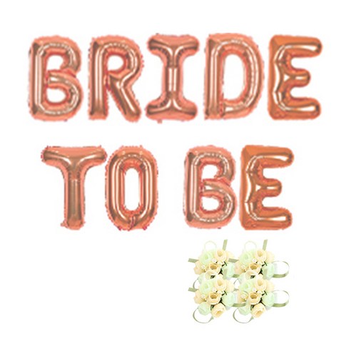 브라이덜샤워 소품 패키지 BRIDE TO BE 풍선 로즈 + 꽃팔찌 미니로즈 피치 4p, 혼합색상, 1세트