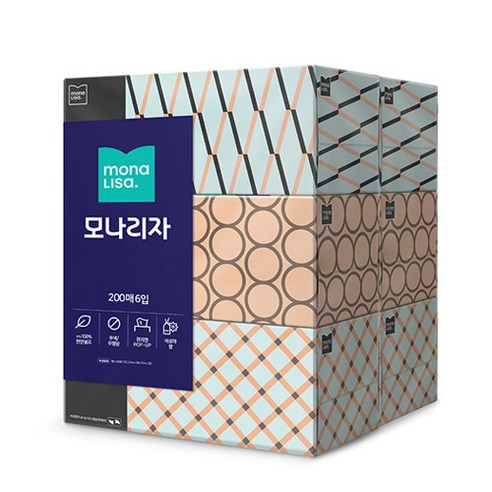 모나리자 펄프 미용티슈 2겹, 6개, 200개입