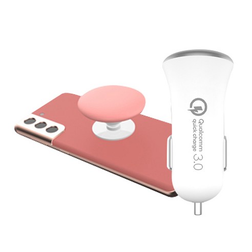 아이베이직 휴대폰 그립톡 + QC3.0 차량용 고속충전기 + Lightning 8핀 케이블, 핑크(그립톡), 혼합색상(충전기, 케이블), 1세트