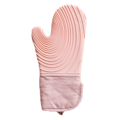 팔까지 싹 감싸주는 두꺼운 실리콘 코튼 나이테 절연 베이킹 장갑, 핑크, 1개