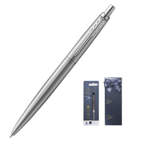 파카 조터 XL 볼펜 0.9~1.0mm + 볼펜심 기프트세트, 모노크롬 스텐레스 스틸, 1세트