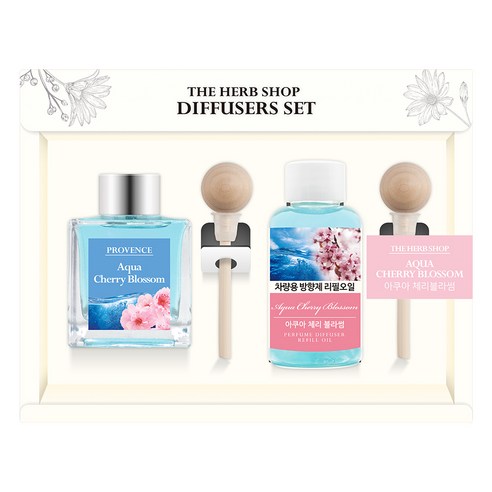 더허브샵 차량용 디퓨져 본품 50ml + 리필 50ml 선물세트, 아쿠아체리블라썸, 1세트
