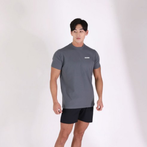 허그본 남성용 데일리 머슬핏 베이직 스몰로고 무지라인 반팔 티셔츠