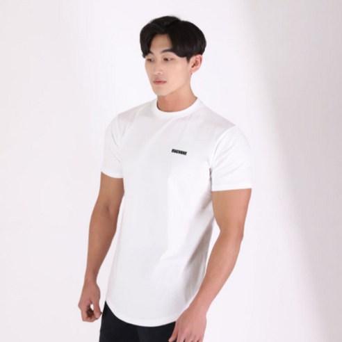 허그본 남성용 데일리 머슬핏 베이직 스몰로고 무지라인 반팔 티셔츠