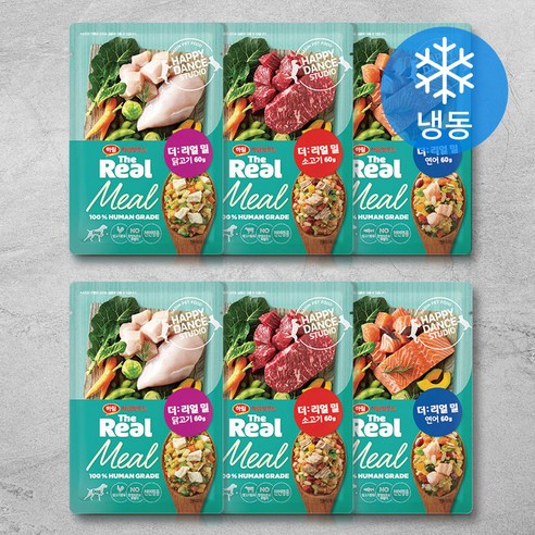 하림펫푸드 전연령 더리얼 밀 강아지 3종 세트 냉동, 닭고기+소고기+연어, 6개, 60g