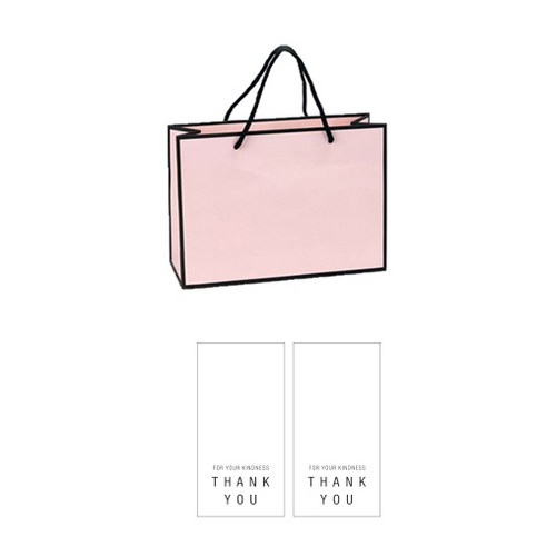 인디고샵 라인 고급 쇼핑백 10p + 모던 화이트 땡큐 직사각 라벨 스티커 10p 세트, 핑크