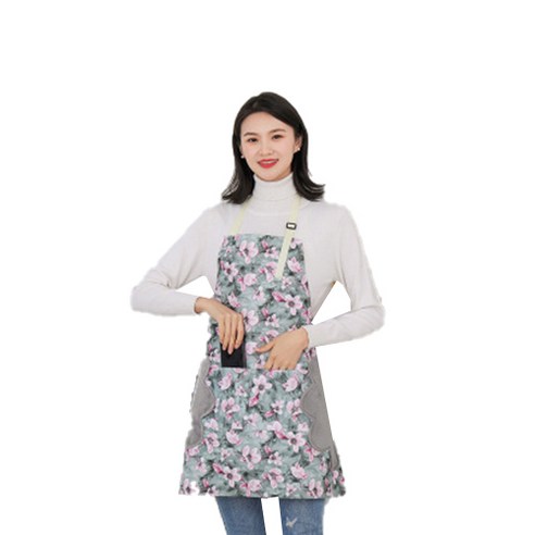 로지 플라워 데일리 작업복 방수 주방 앞치마, 그린, 1개