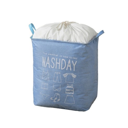 북유럽풍 대용량 접이식 빨래 바구니 75L, 블루, 1개