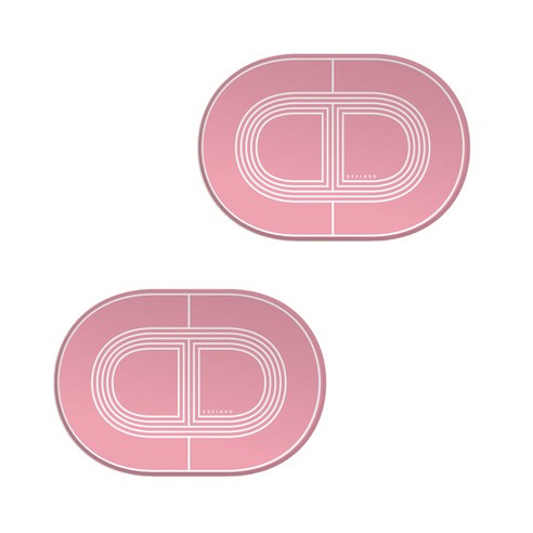 타원 실리콘 컵받침 라인 프린팅 2p, 연핑크