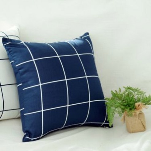 심플체크 쿠션커버, 네이비바탕