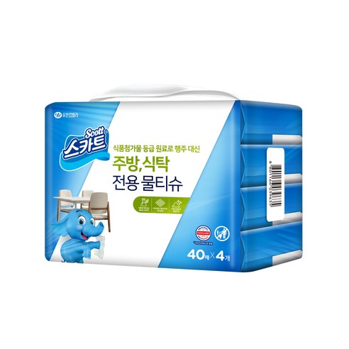 스카트 주방 식탁 전용 물티슈 40p, 4개