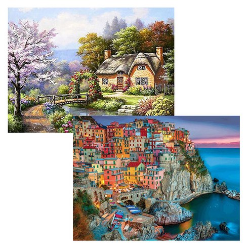 원더로우플레이스 3D타입 DIY 보석십자수 키트 40 x 50 cm C, 25 산속 오두막, 랜덤발송, 2세트