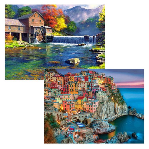 원더로우플레이스 3D타입 DIY 보석십자수 키트 40 x 50 cm C, 35 스핏츠의 마을풍경, 랜덤발송, 2세트