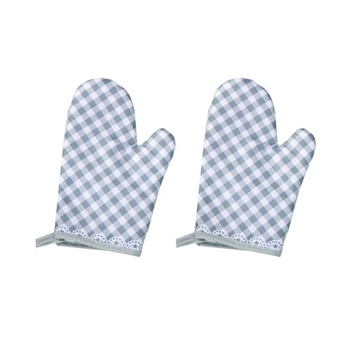 베이직 체크 오븐 글러브, 블루, 2개