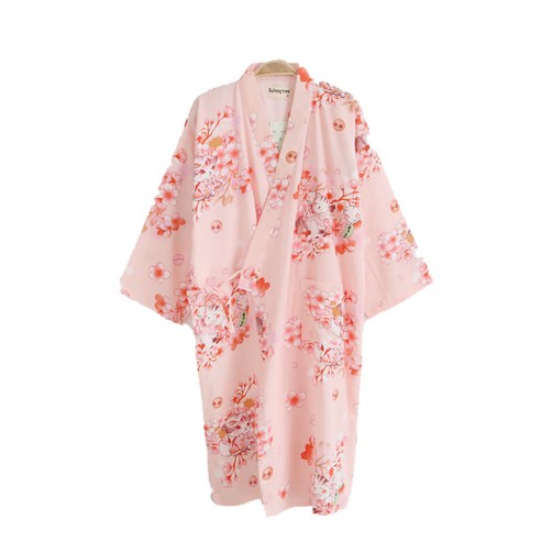 알럽홈 여성용 일본 스타일 패턴 샤워가운 L, 핑크캣, 1개