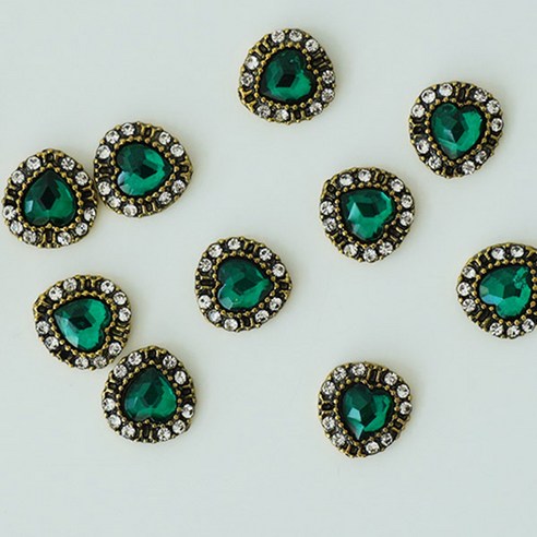 네일아트 파츠 보헤미안 하트 10 x 10 mm, 그린, 10개