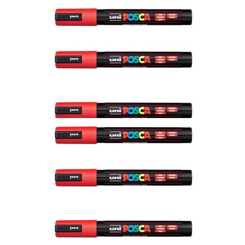포스카 컬러마커 PC-5M RED, 6개, 1색