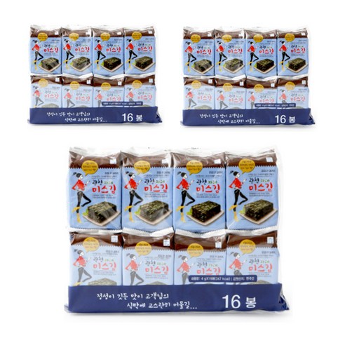 미스김 광천 파래 도시락김 16p, 3개, 64g